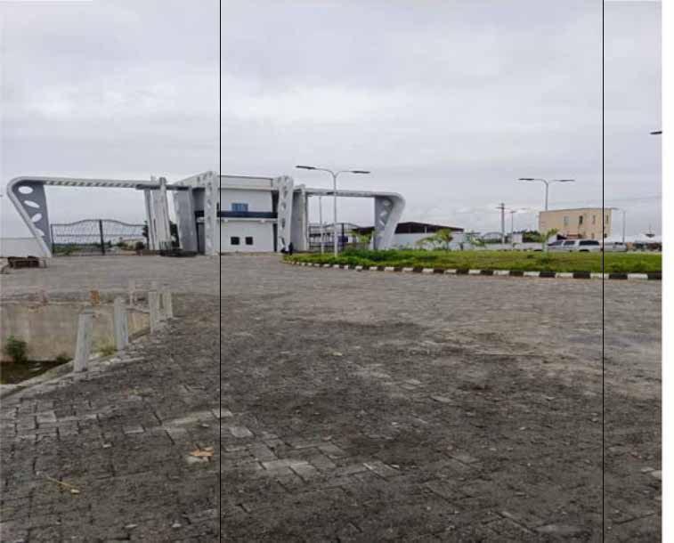 Paved forecourt and entrance structure at Tiwa Garden Estate, Ibeju-Lekki, Lagos